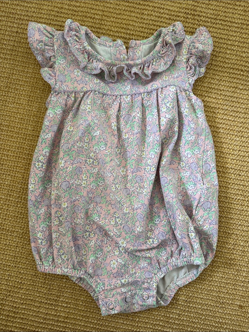 Baby Floral Ruffle One-Piece Play Romper in Lavender Pink